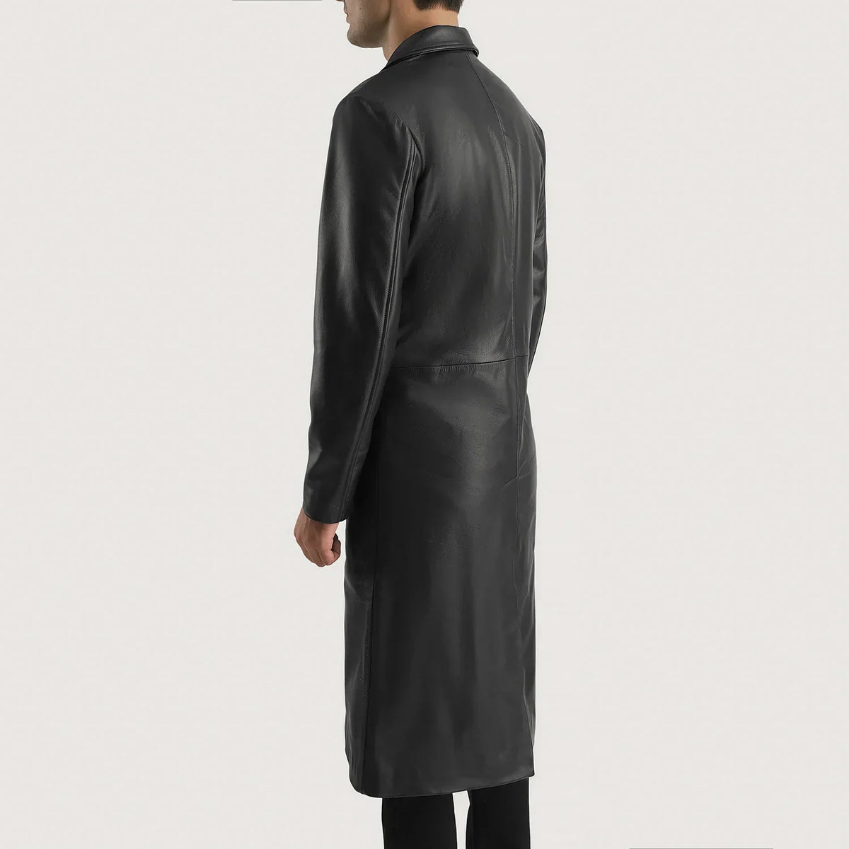 Mateo Black Leather Single Breasted Coat - men's coat in black cowhide leather, view 5