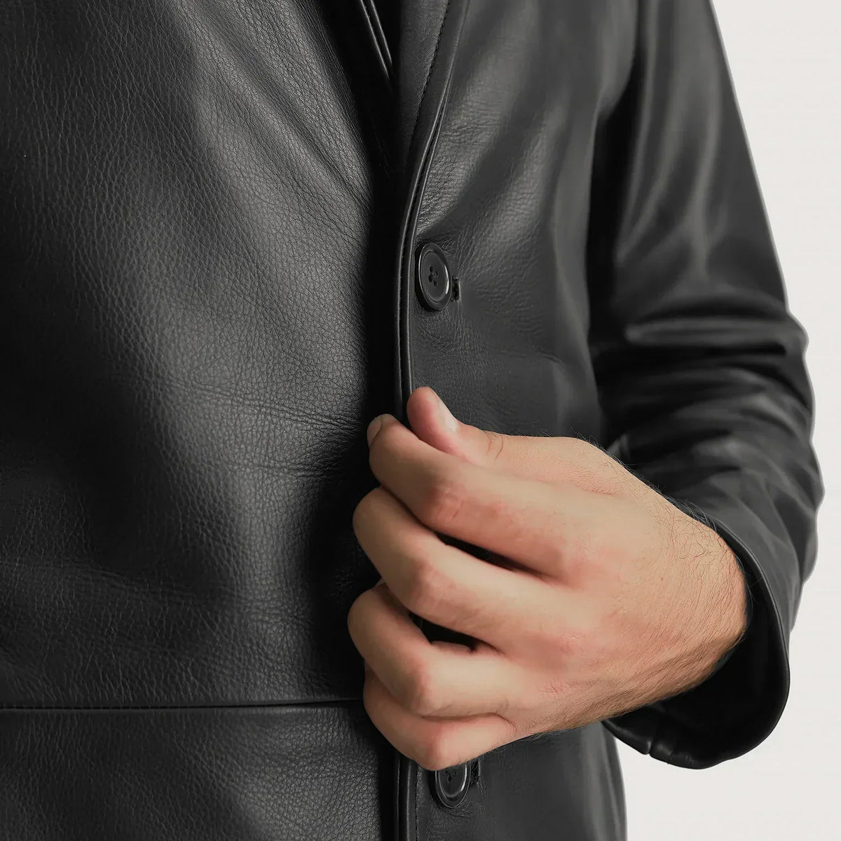 Mateo Black Leather Single Breasted Coat - men's coat in black cowhide leather, view 6