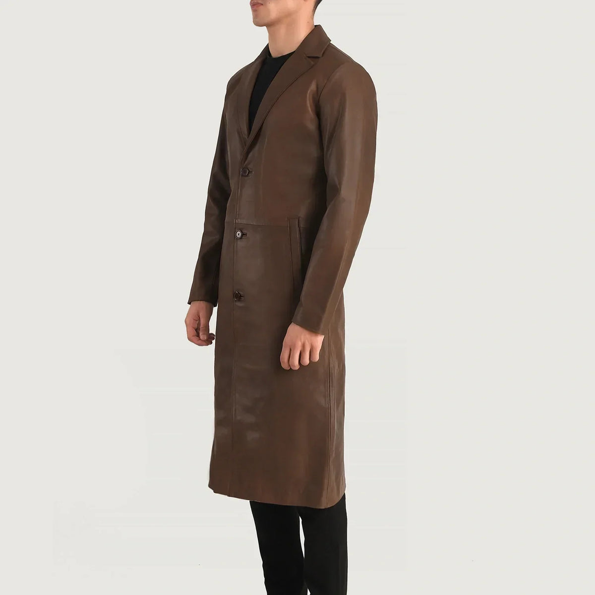 Mateo Brown Leather Single Breasted Coat - men's coat in brown cowhide leather, view 2