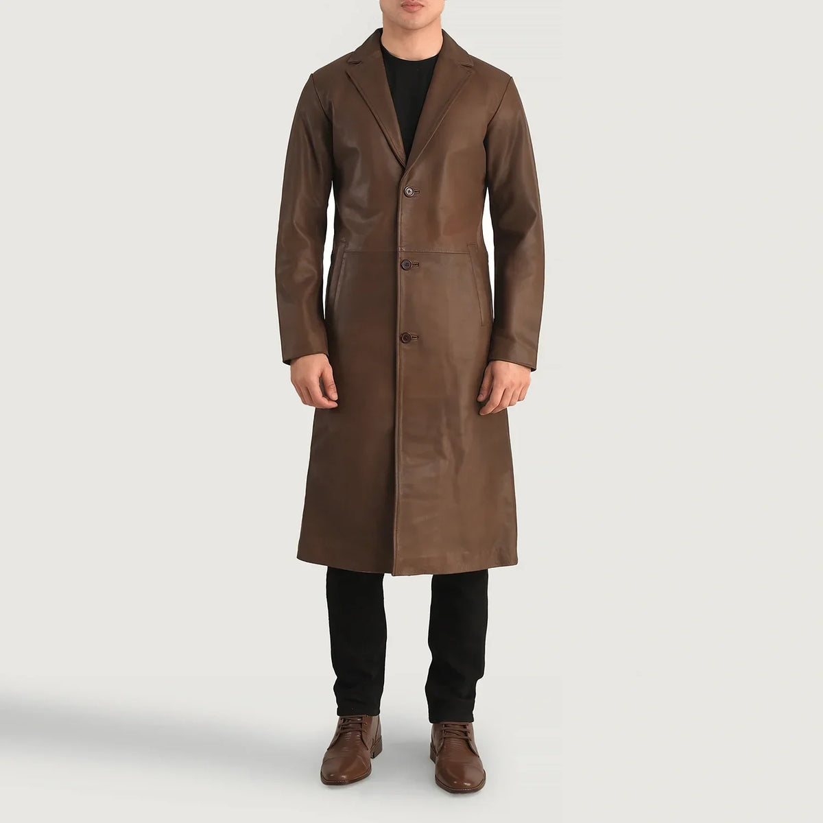 Mateo Brown Leather Single Breasted Coat - men's coat in brown cowhide leather, view 3