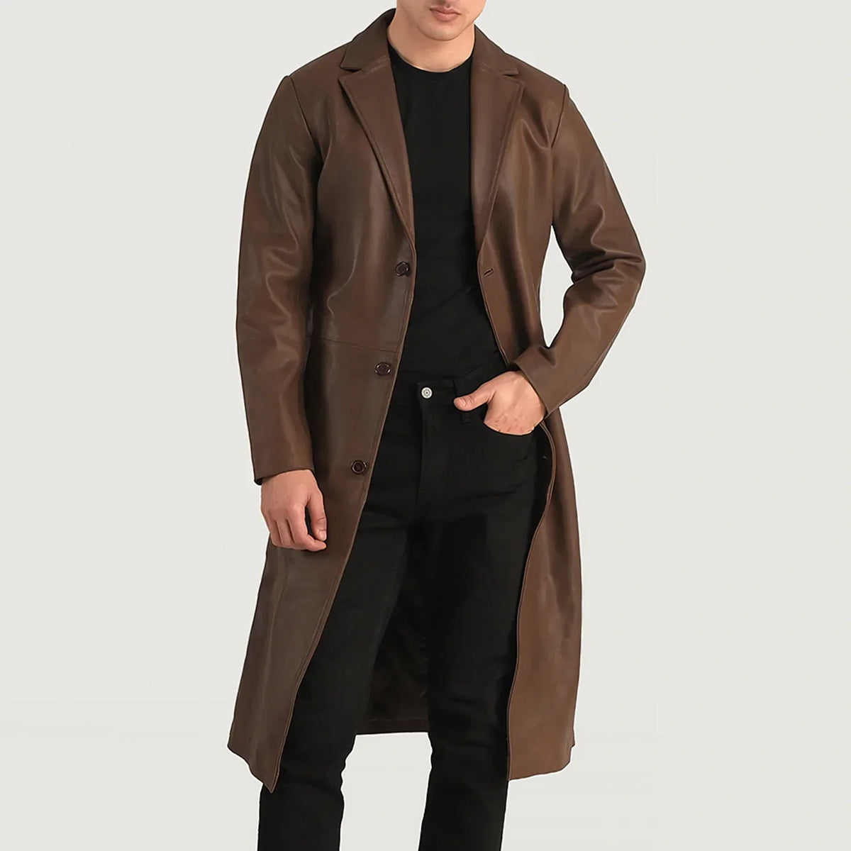 Mateo Brown Leather Single Breasted Coat - men's coat in brown cowhide leather, view 4