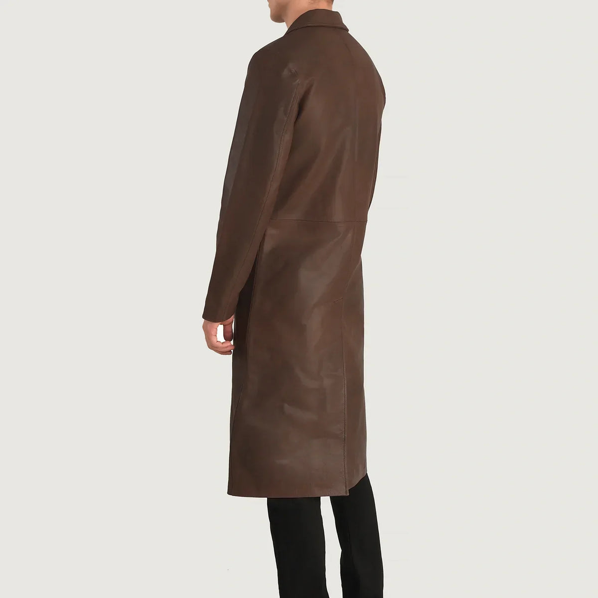 Mateo Brown Leather Single Breasted Coat - men's coat in brown cowhide leather, view 5