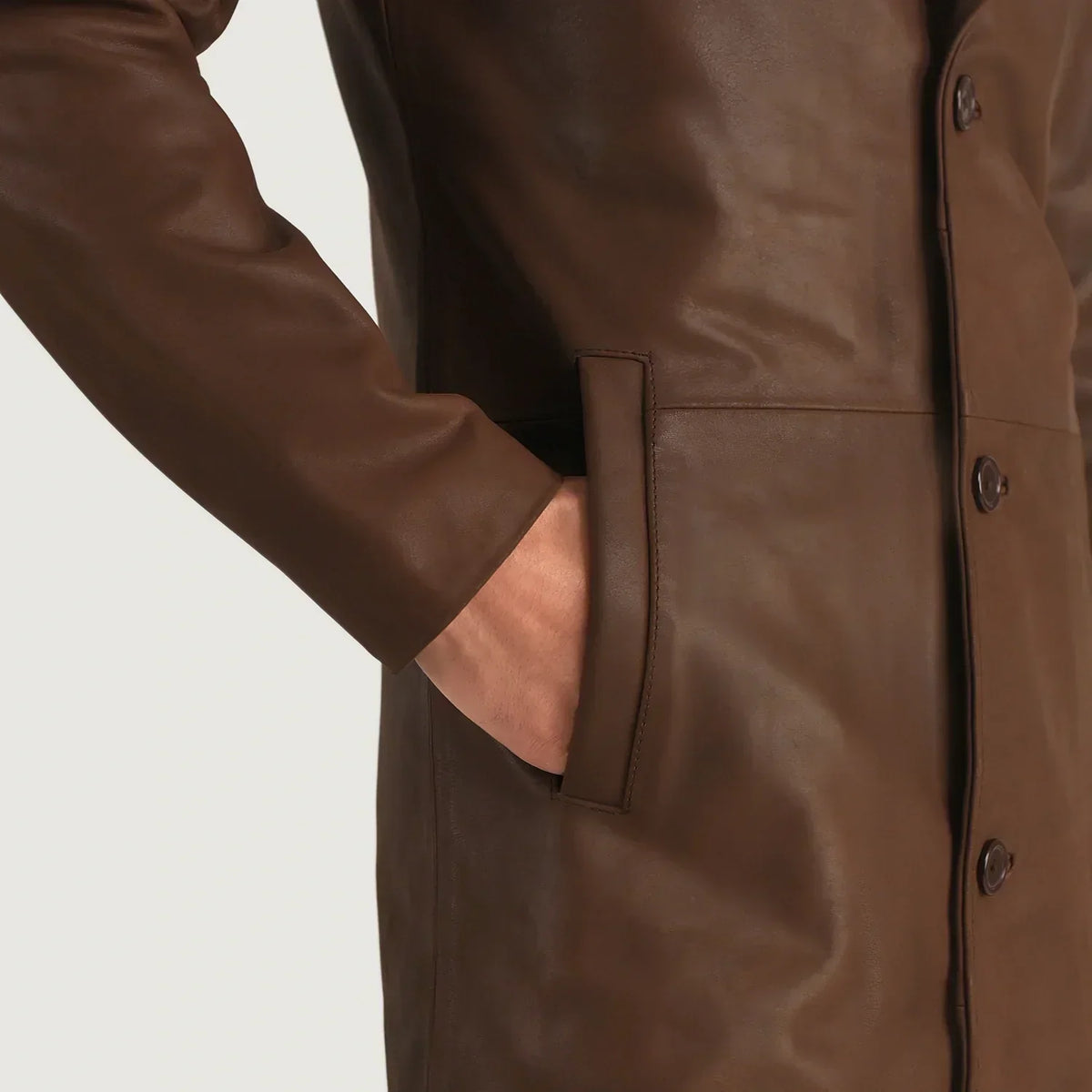 Mateo Brown Leather Single Breasted Coat - men's coat in brown cowhide leather, view 6