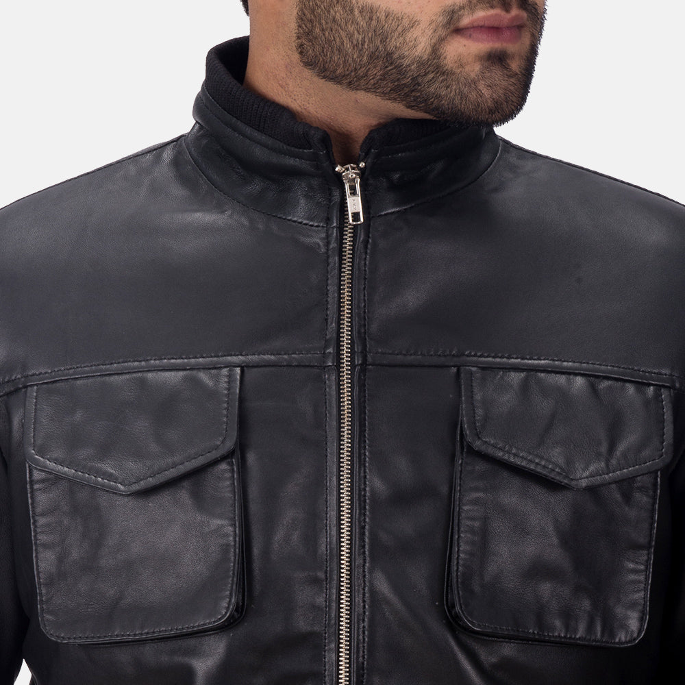 Maurice Black Leather Jacket - men's jacket in black sheepskin leather, view 3