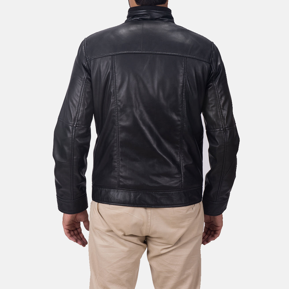 Maurice Black Leather Jacket - men's jacket in black sheepskin leather, view 4