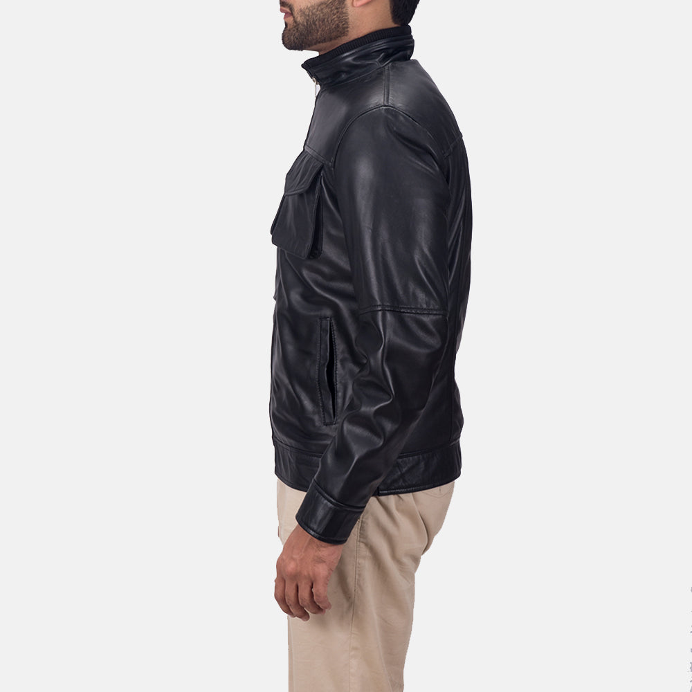 Maurice Black Leather Jacket - men's jacket in black sheepskin leather, view 5