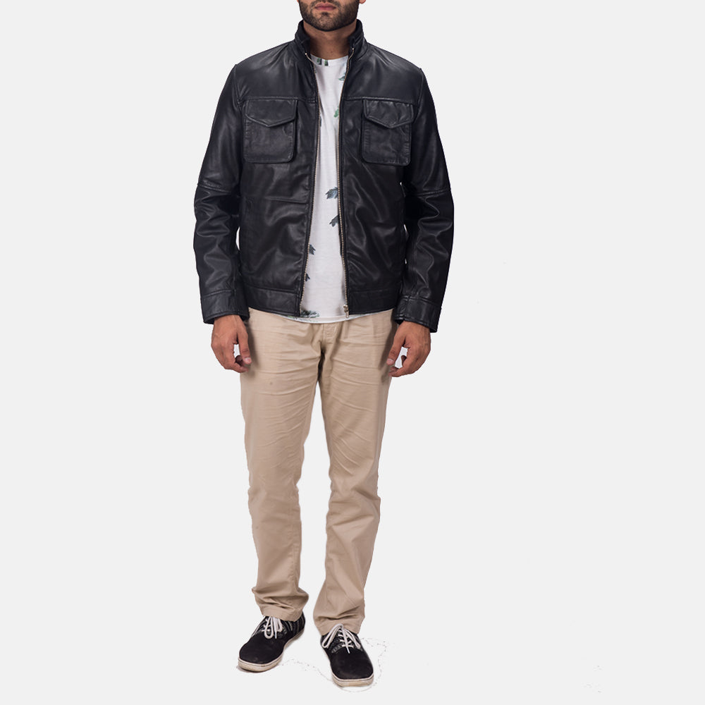 Maurice Black Leather Jacket - men's jacket in black sheepskin leather, view 6