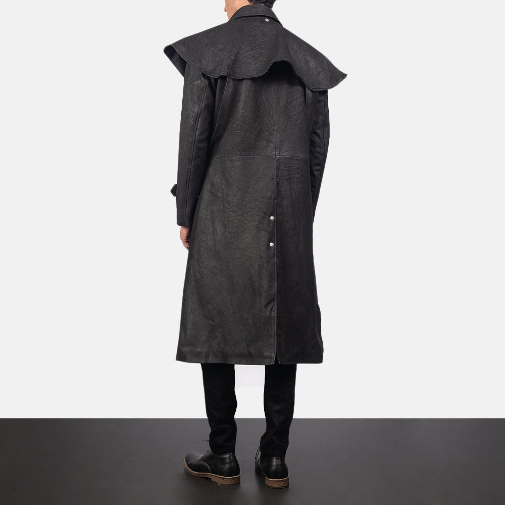 Maverick Black Leather Duster - men's duster in black sheepskin leather, view 3