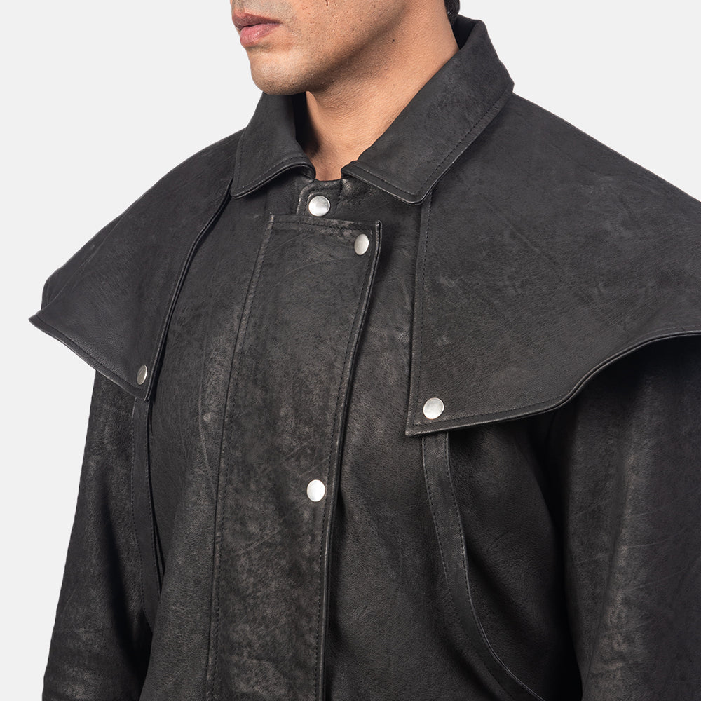 Maverick Black Leather Duster - men's duster in black sheepskin leather, view 4