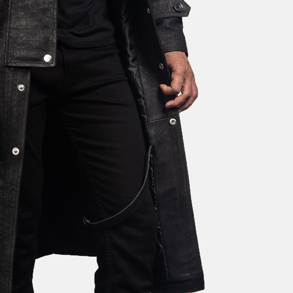 Maverick Black Leather Duster - men's duster in black sheepskin leather, view 5