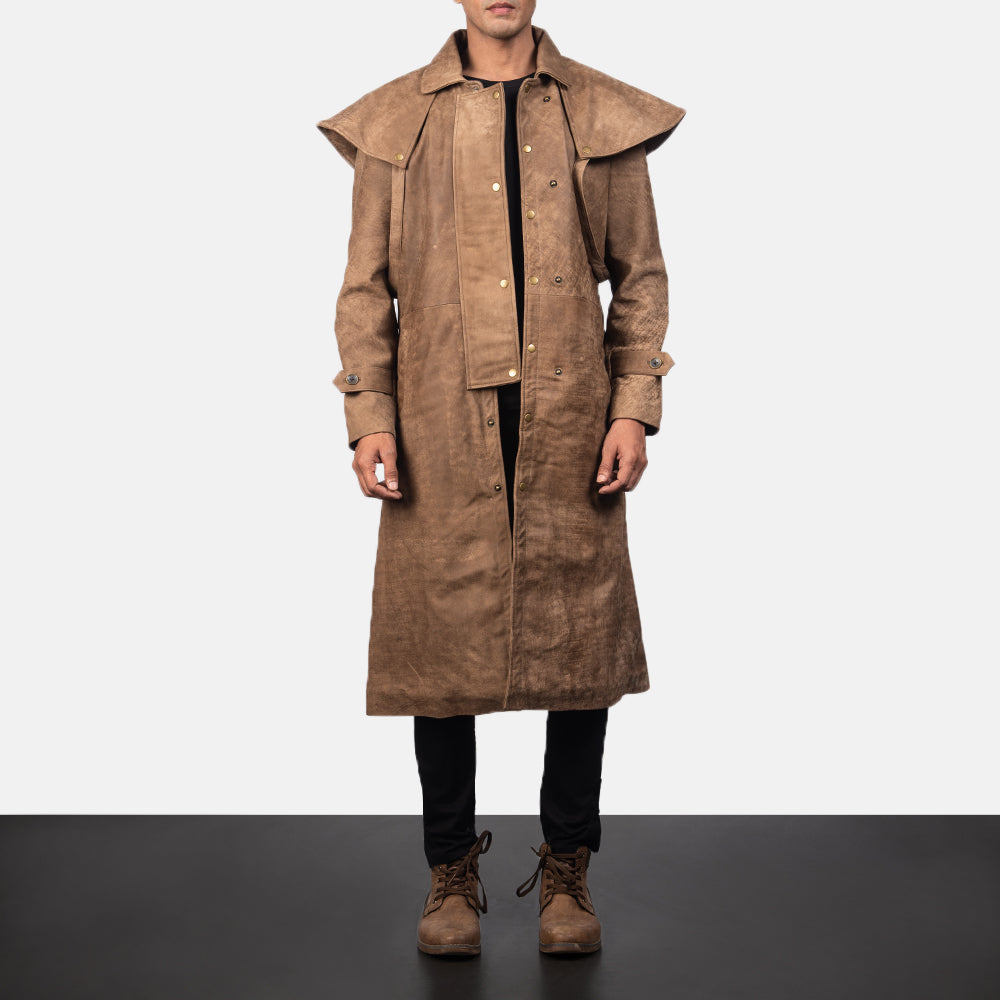 Maverick Brown Leather Duster - men's duster in brown sheepskin leather, view 1