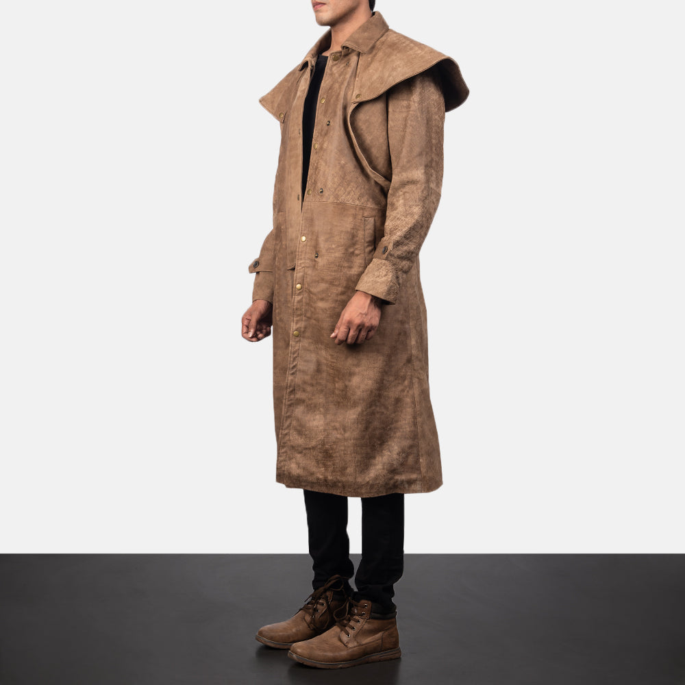 Maverick Brown Leather Duster - men's duster in brown sheepskin leather, view 2