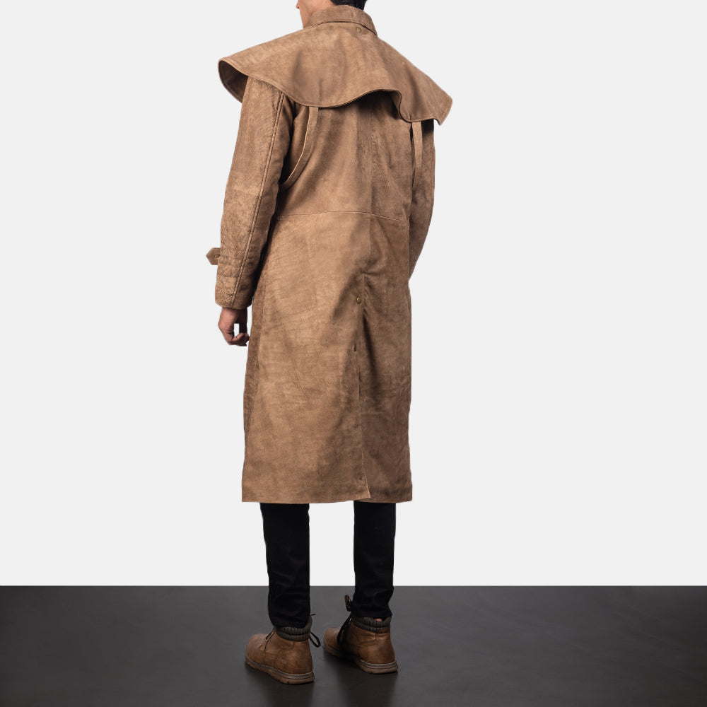 Maverick Brown Leather Duster - men's duster in brown sheepskin leather, view 3