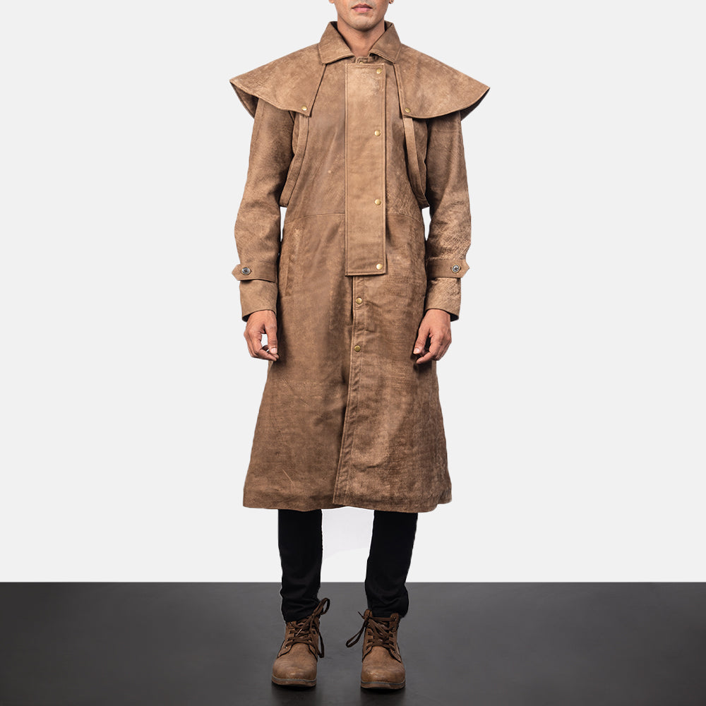 Maverick Brown Leather Duster - men's duster in brown sheepskin leather, view 4