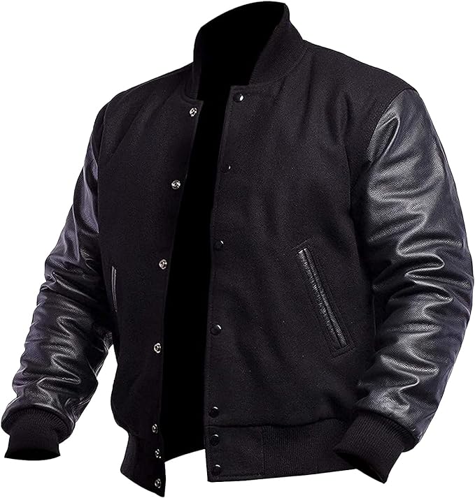 Brex Men's Varsity Wool + Leather Sleeves Jacket - High School College Letterman Baseball Bomber Jacket - men's varsity letterman jacket, view 1