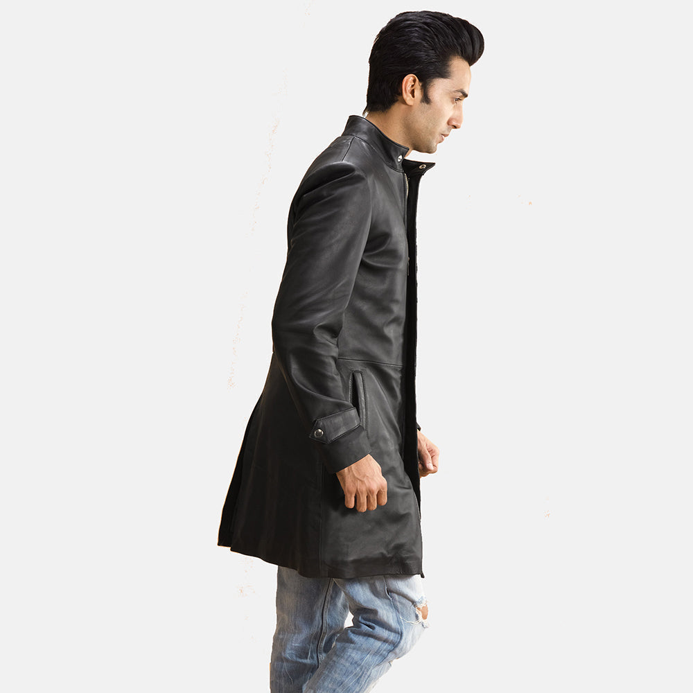Midlander Quilted Black Leather Coat - men's coat in black sheepskin leather, view 2
