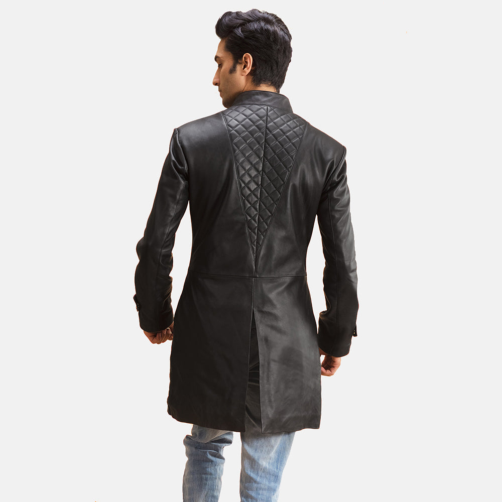 Midlander Quilted Black Leather Coat - men's coat in black sheepskin leather, view 3