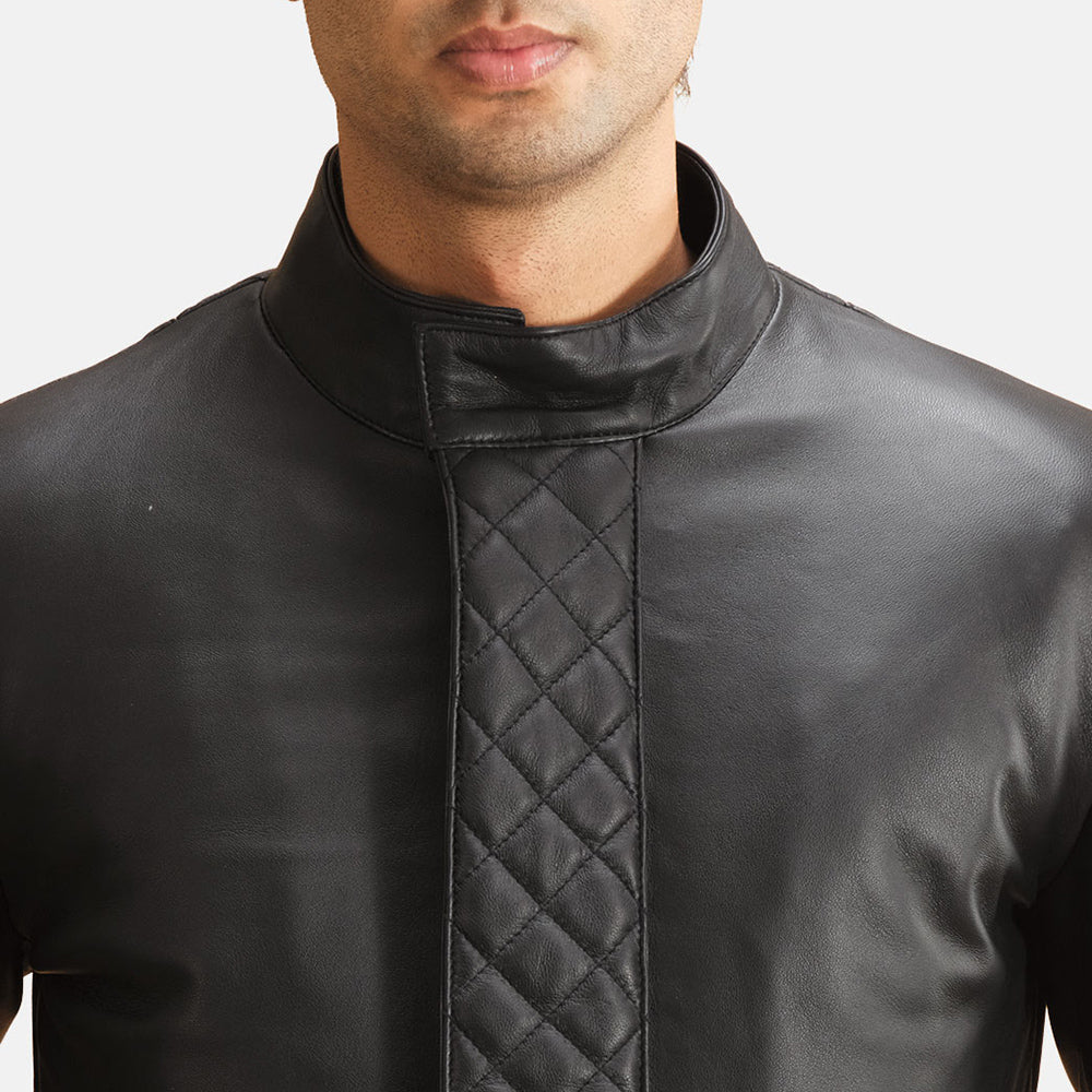 Midlander Quilted Black Leather Coat - men's coat in black sheepskin leather, view 5