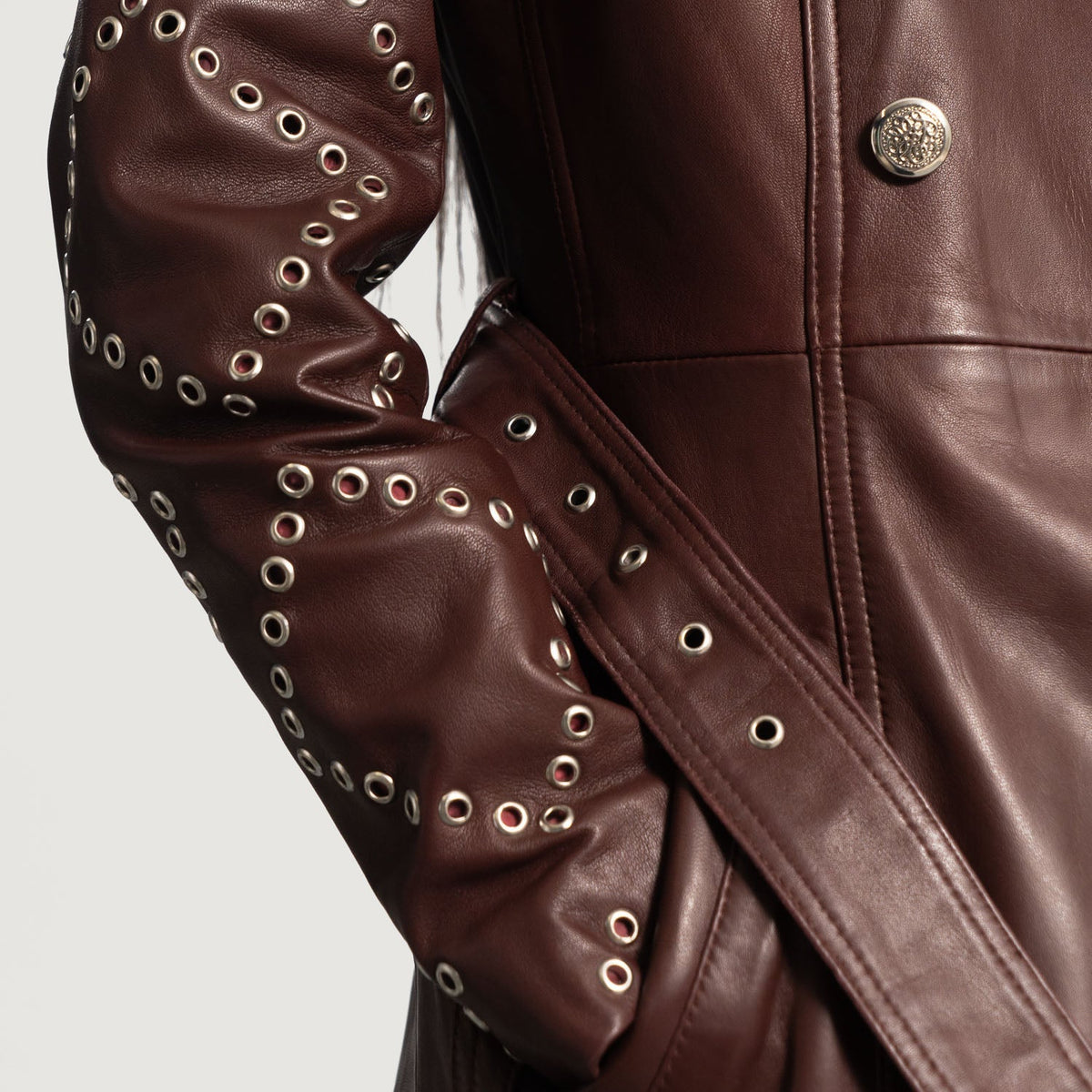Brex Missoni Maroon Leather Trench Coat - women's coat in maroon sheepskin leather, view 4