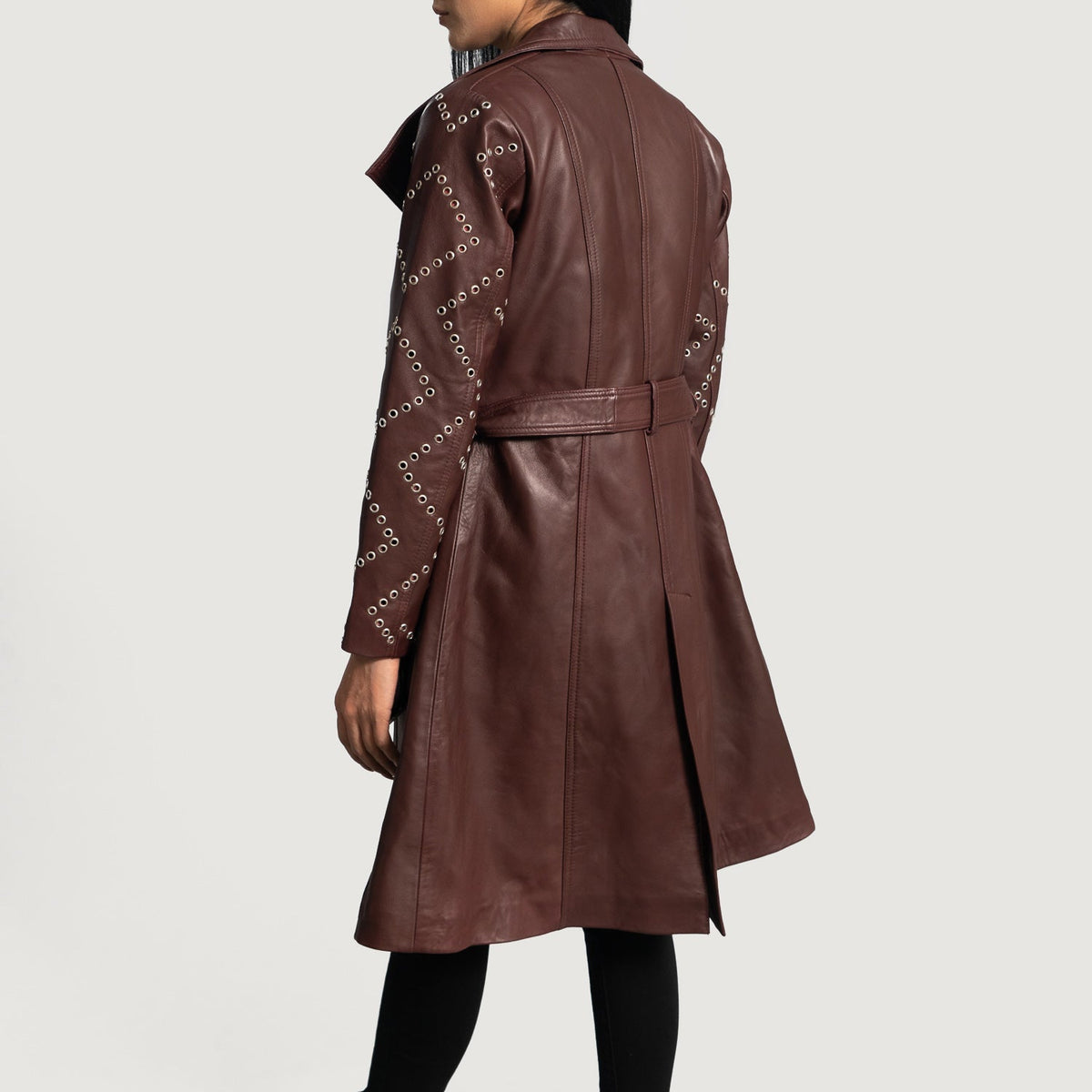 Brex Missoni Maroon Leather Trench Coat - women's coat in maroon sheepskin leather, view 6