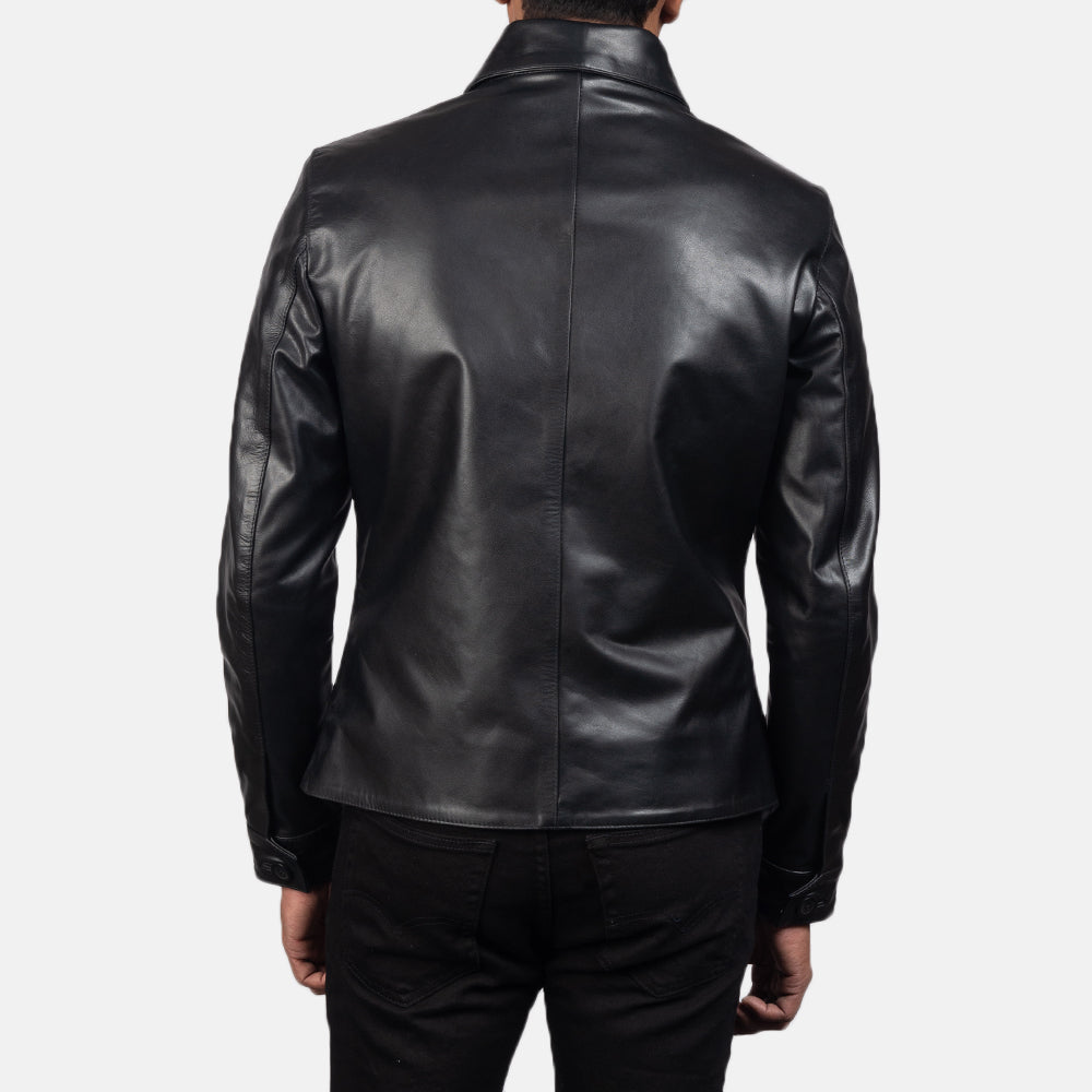 Mod Black Leather Peacoat - men's jacket in black cowhide leather, view 5