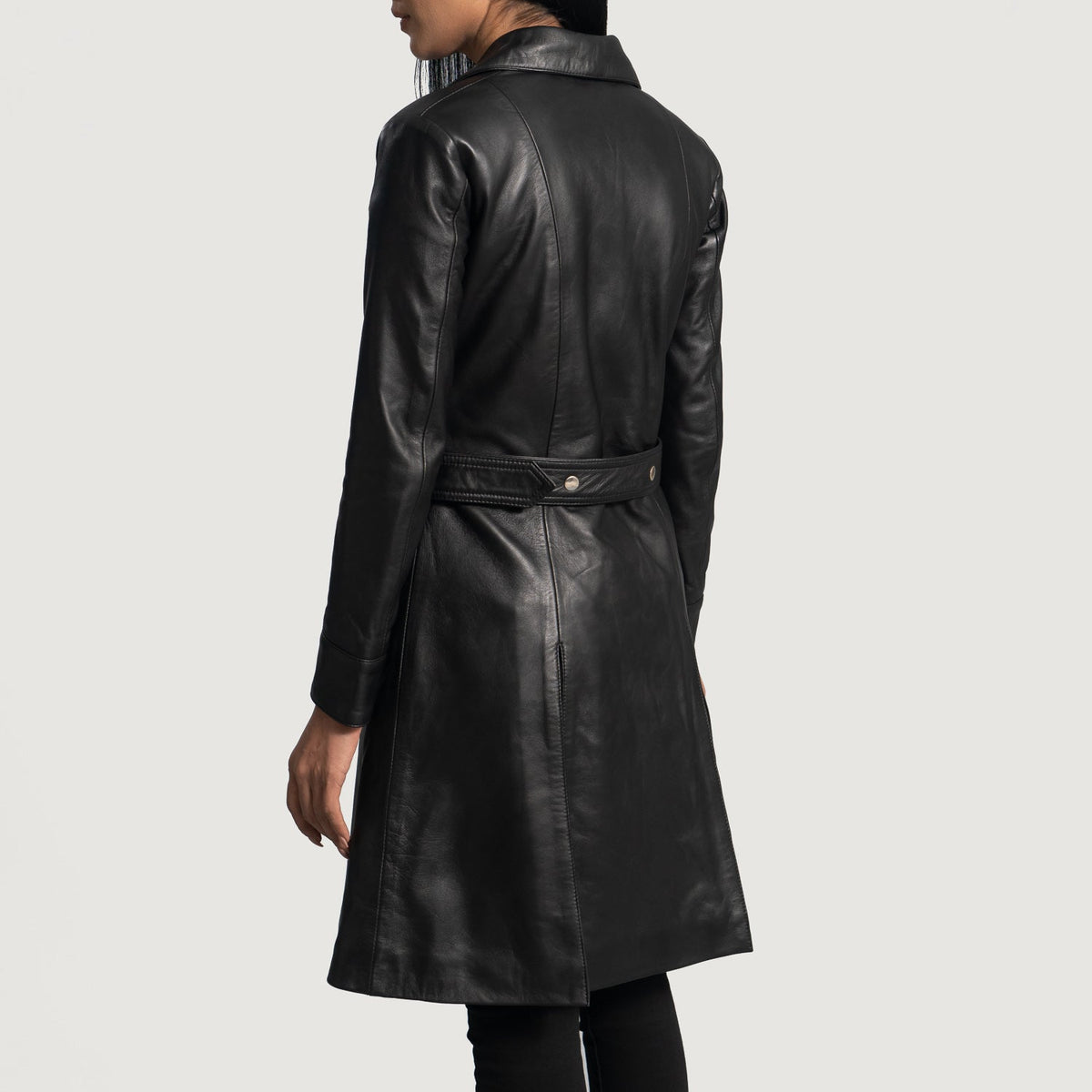 Moonlight Black Leather Trench Coat - women's coat in black sheepskin leather, view 5