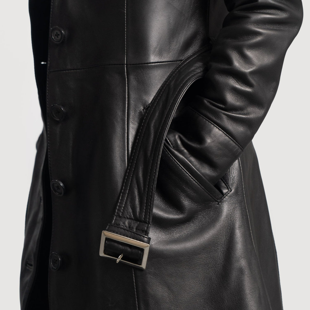 Moonlight Black Leather Trench Coat - women's coat in black sheepskin leather, view 6