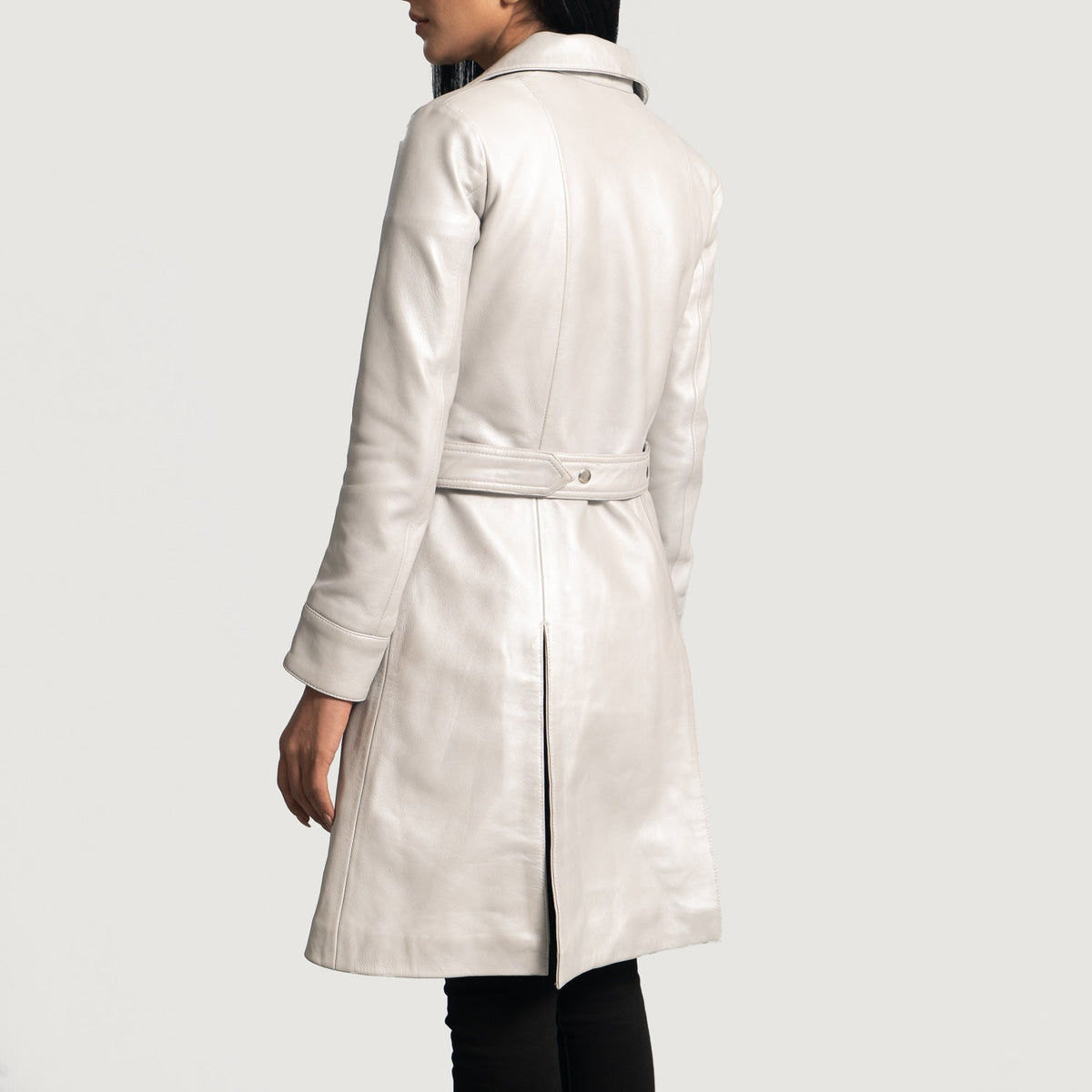 Brex Moonlight Silver Leather Trench Coat - women's coat in silver sheepskin leather, view 5