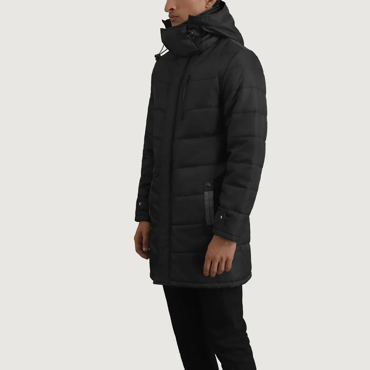 Moore Black Hooded Parka - men's parka in black nylon-polyester fabric, view 2