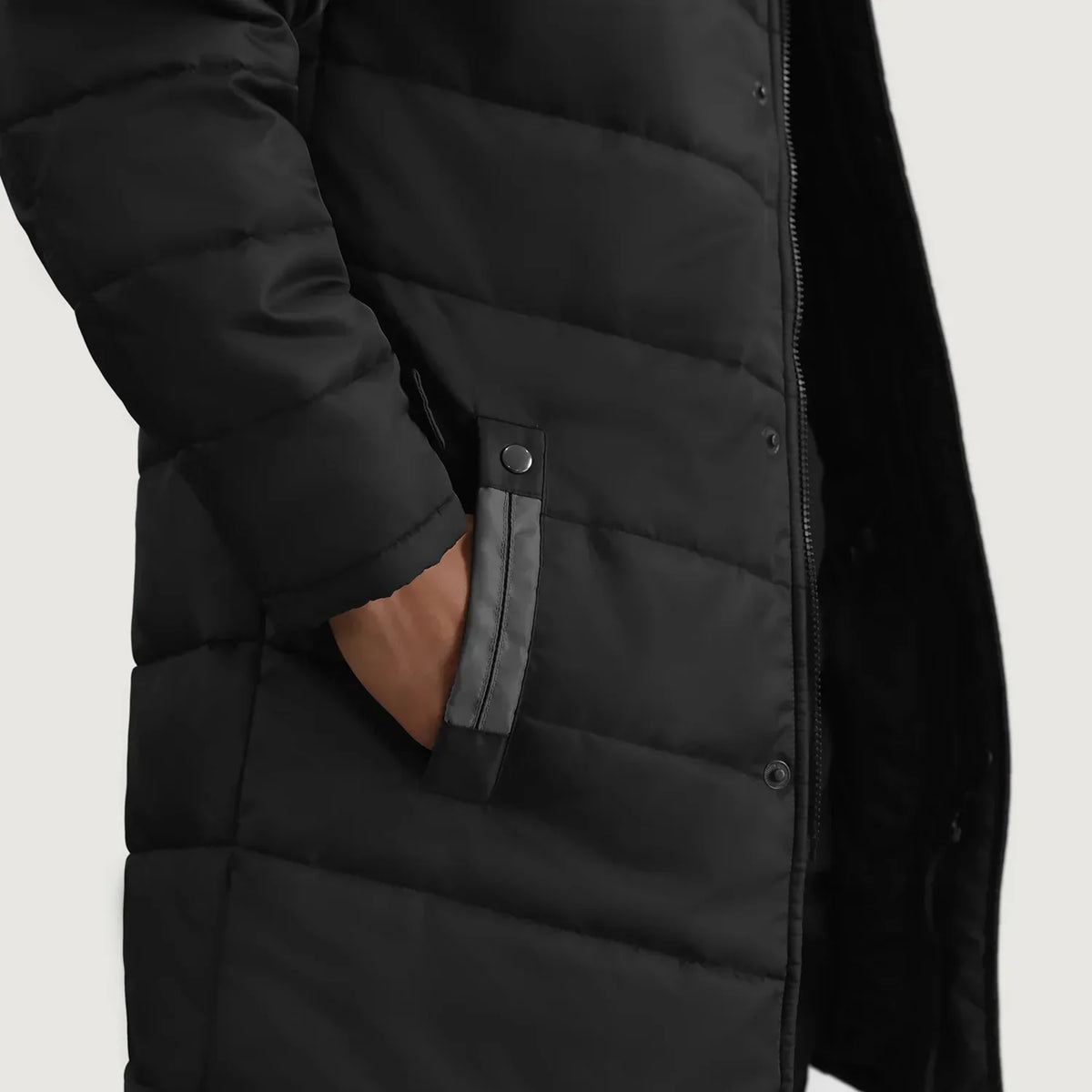 Moore Black Hooded Parka - men's parka in black nylon-polyester fabric, view 4