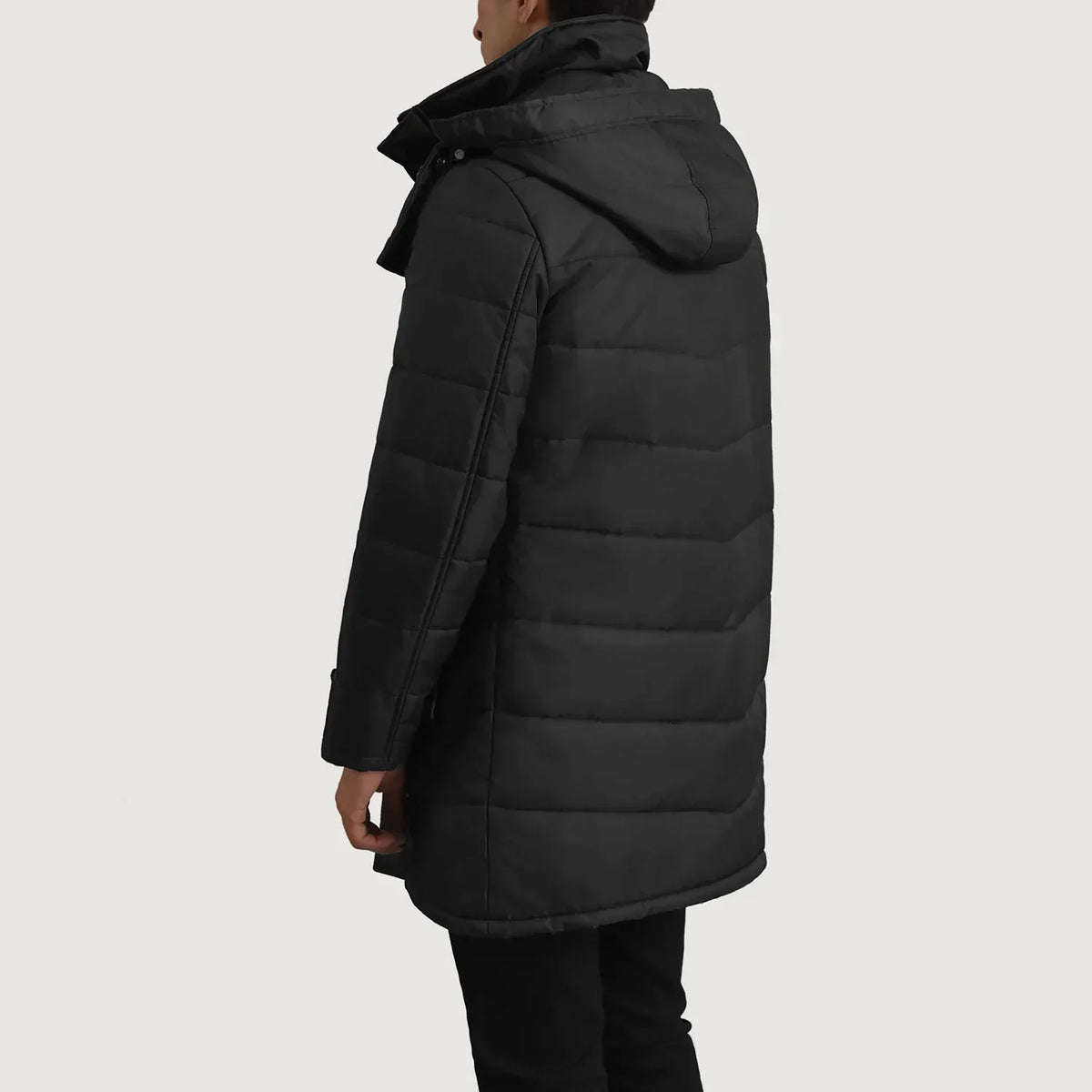 Moore Black Hooded Parka - men's parka in black nylon-polyester fabric, view 5