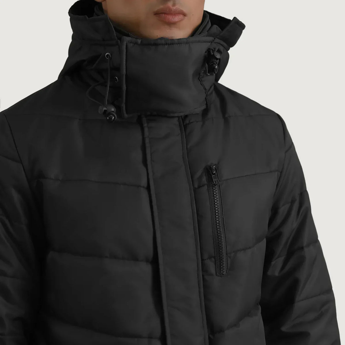 Moore Black Hooded Parka - men's parka in black nylon-polyester fabric, view 6