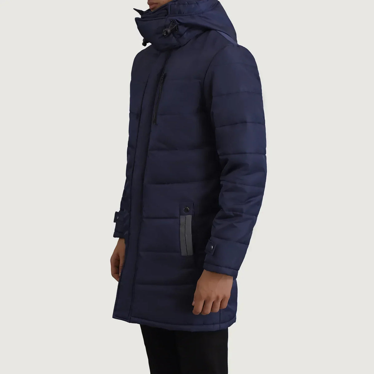 Moore Blue Hooded Parka - men's parka in blue nylon-polyester fabric, view 2