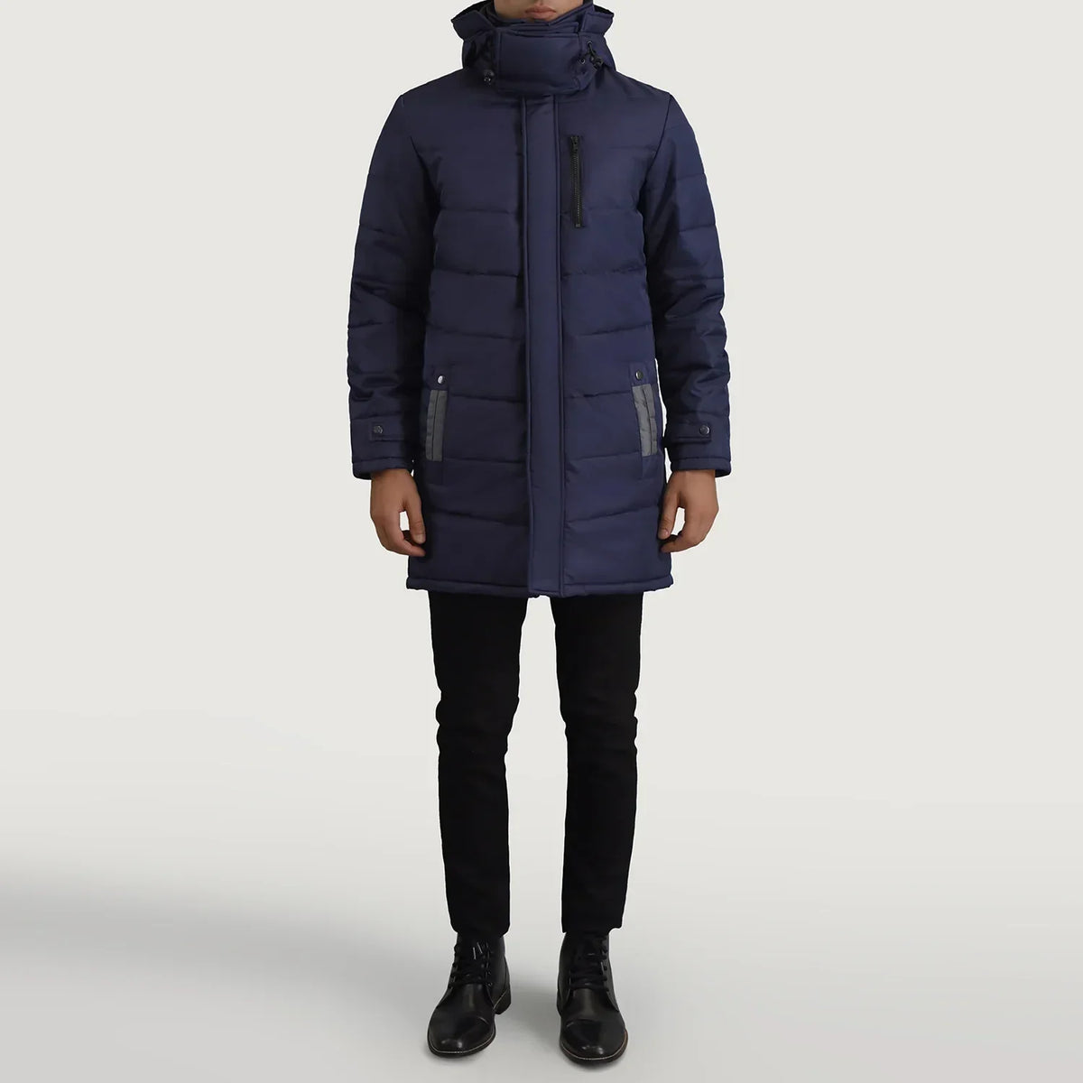Moore Blue Hooded Parka - men's parka in blue nylon-polyester fabric, view 3