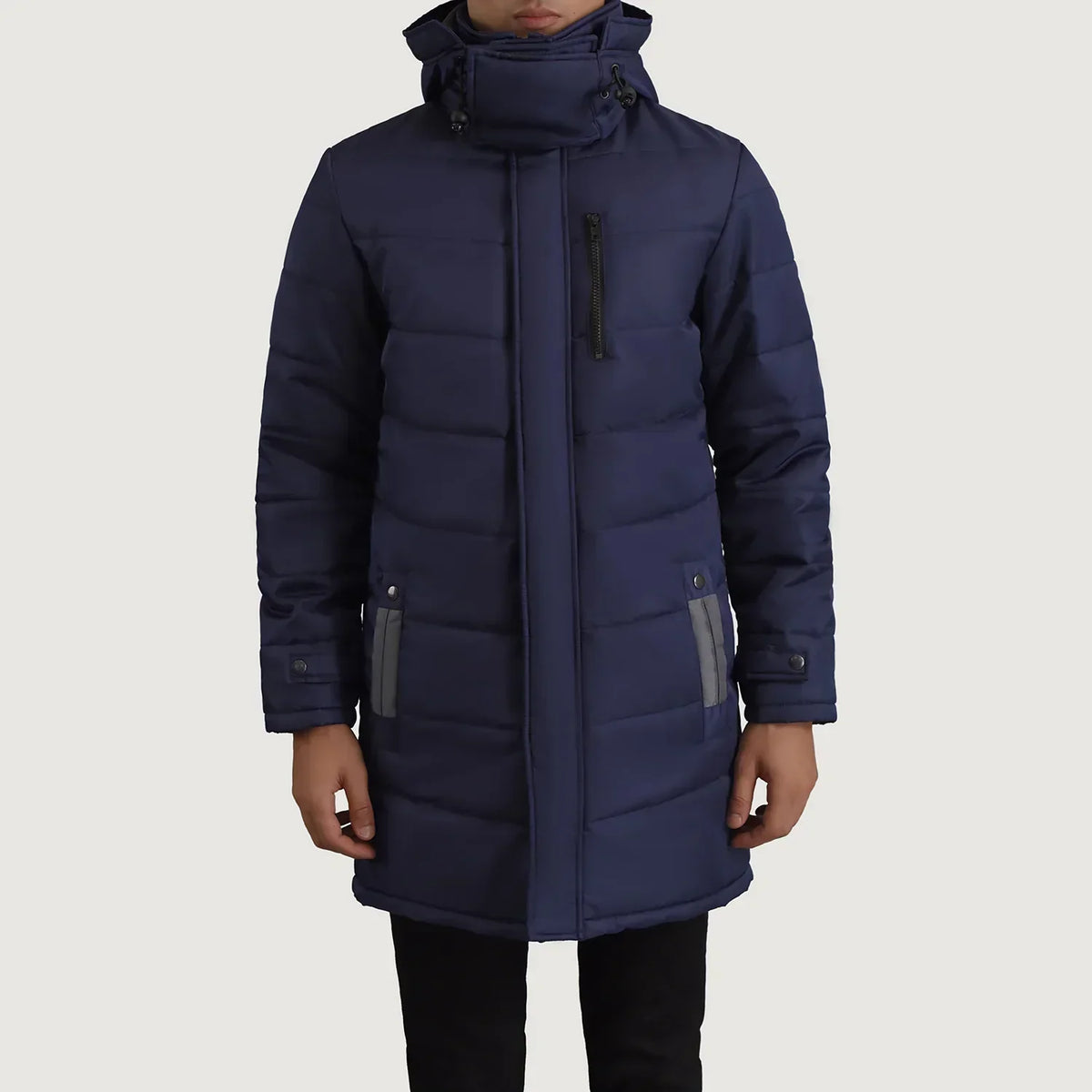 Moore Blue Hooded Parka - men's parka in blue nylon-polyester fabric, view 4