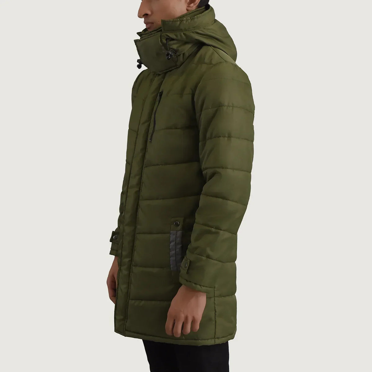 Moore Green Hooded Parka - men's parka in green nylon-polyester fabric, view 2