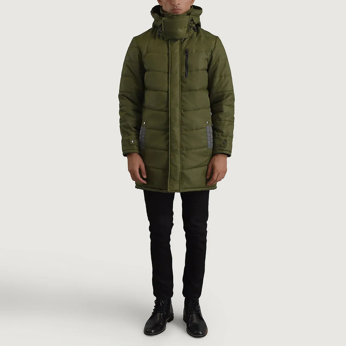 Moore Green Hooded Parka - men's parka in green nylon-polyester fabric, view 3