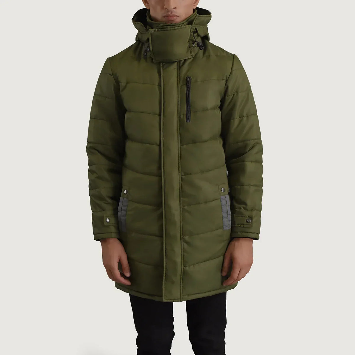 Moore Green Hooded Parka - men's parka in green nylon-polyester fabric, view 4