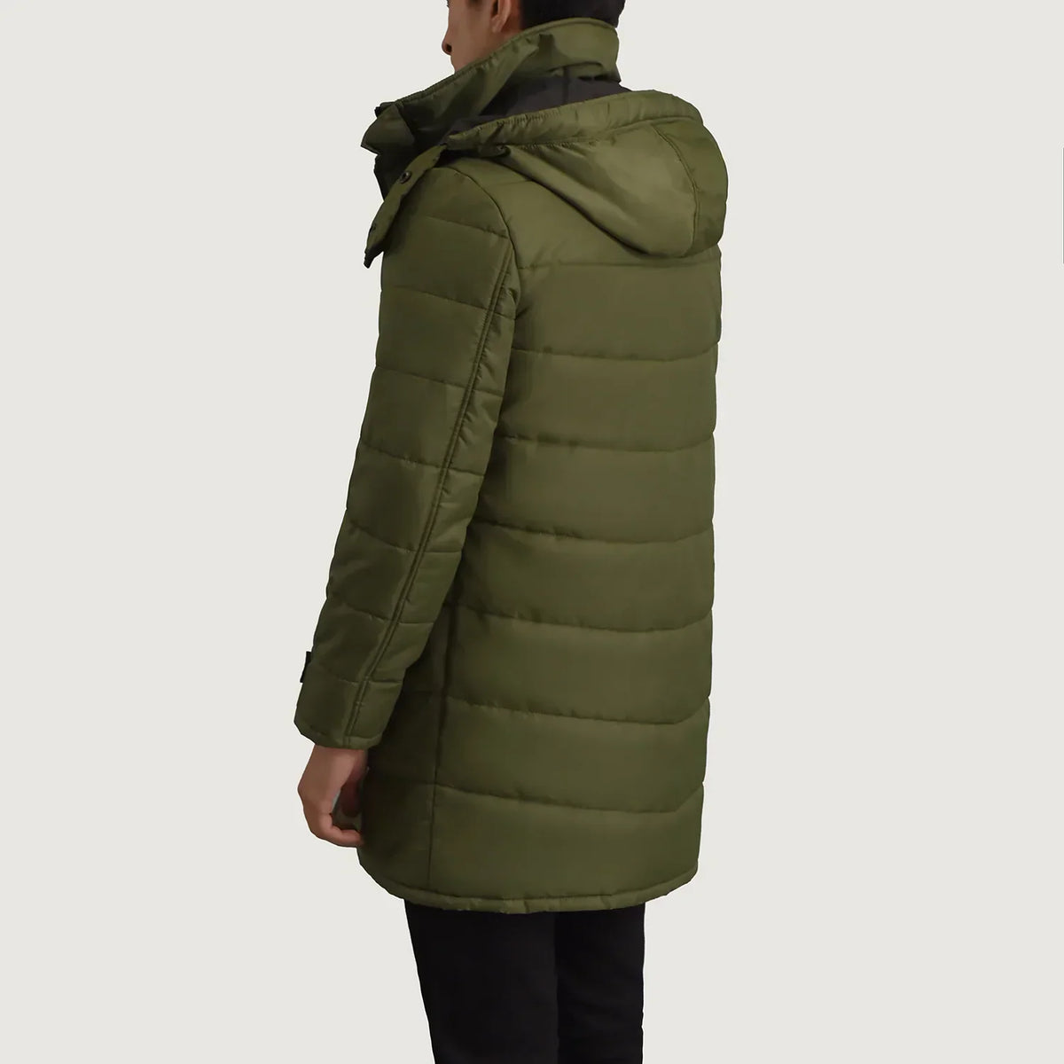 Moore Green Hooded Parka - men's parka in green nylon-polyester fabric, view 5