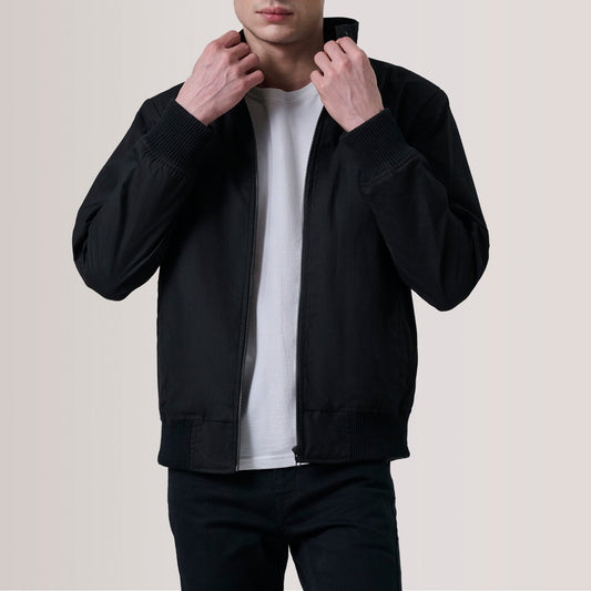Morrison Black Canvas Bomber Jacket - men's jacket in black canvas fabric, view 1