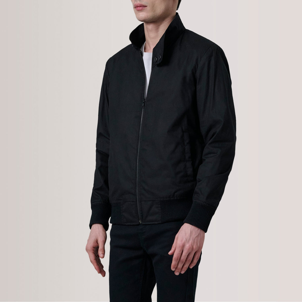 Morrison Black Canvas Bomber Jacket - men's jacket in black canvas fabric, view 3