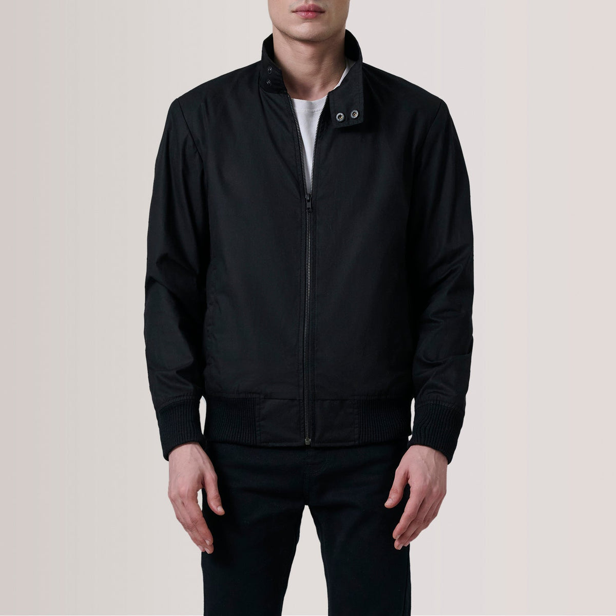 Morrison Black Canvas Bomber Jacket - men's jacket in black canvas fabric, view 5