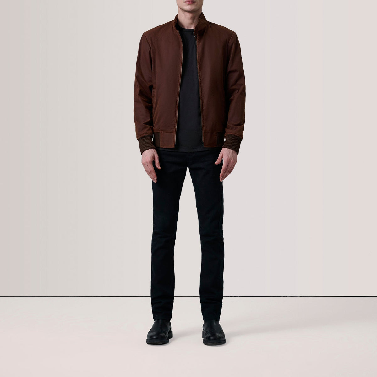 Morrison Brown Canvas Bomber Jacket - men's jacket in brown premium leather, view 2