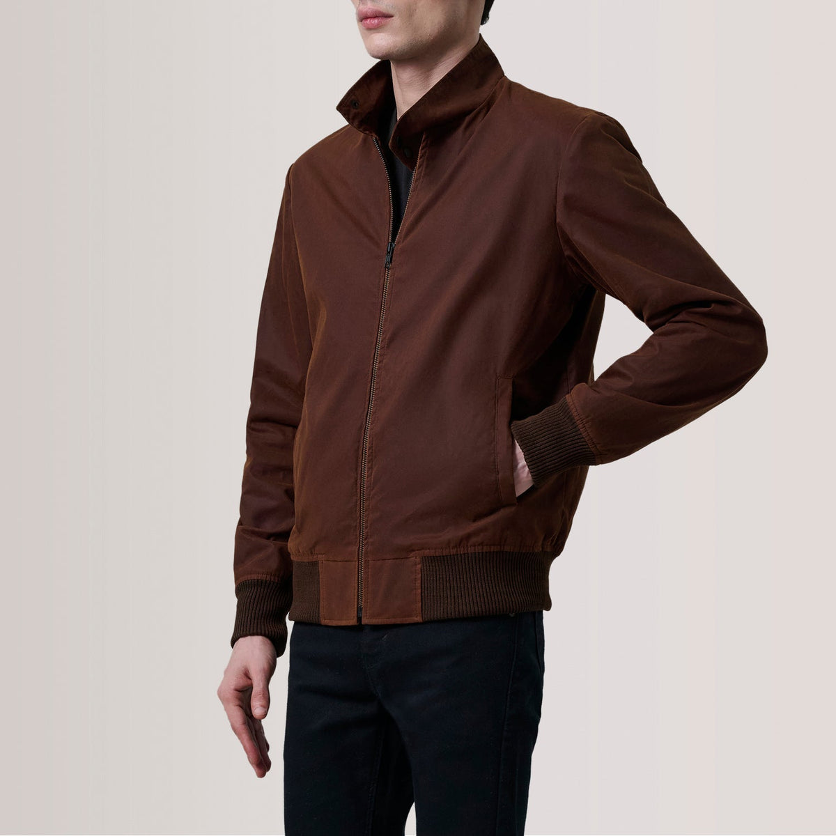 Morrison Brown Canvas Bomber Jacket - men's jacket in brown premium leather, view 3