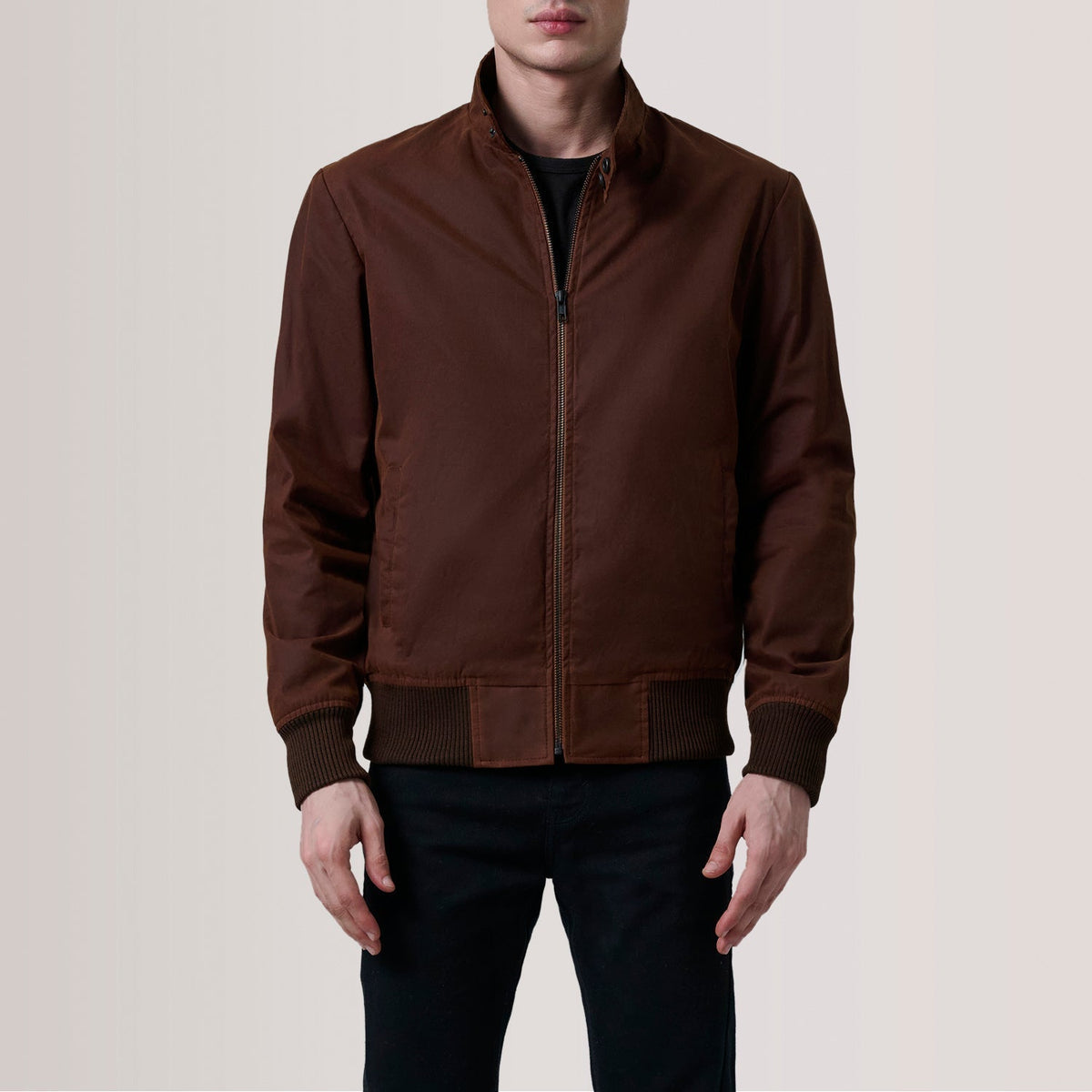 Morrison Brown Canvas Bomber Jacket - men's jacket in brown premium leather, view 5