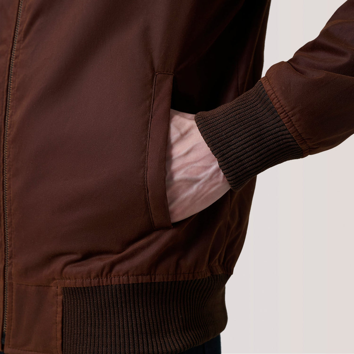 Morrison Brown Canvas Bomber Jacket - men's jacket in brown premium leather, view 6