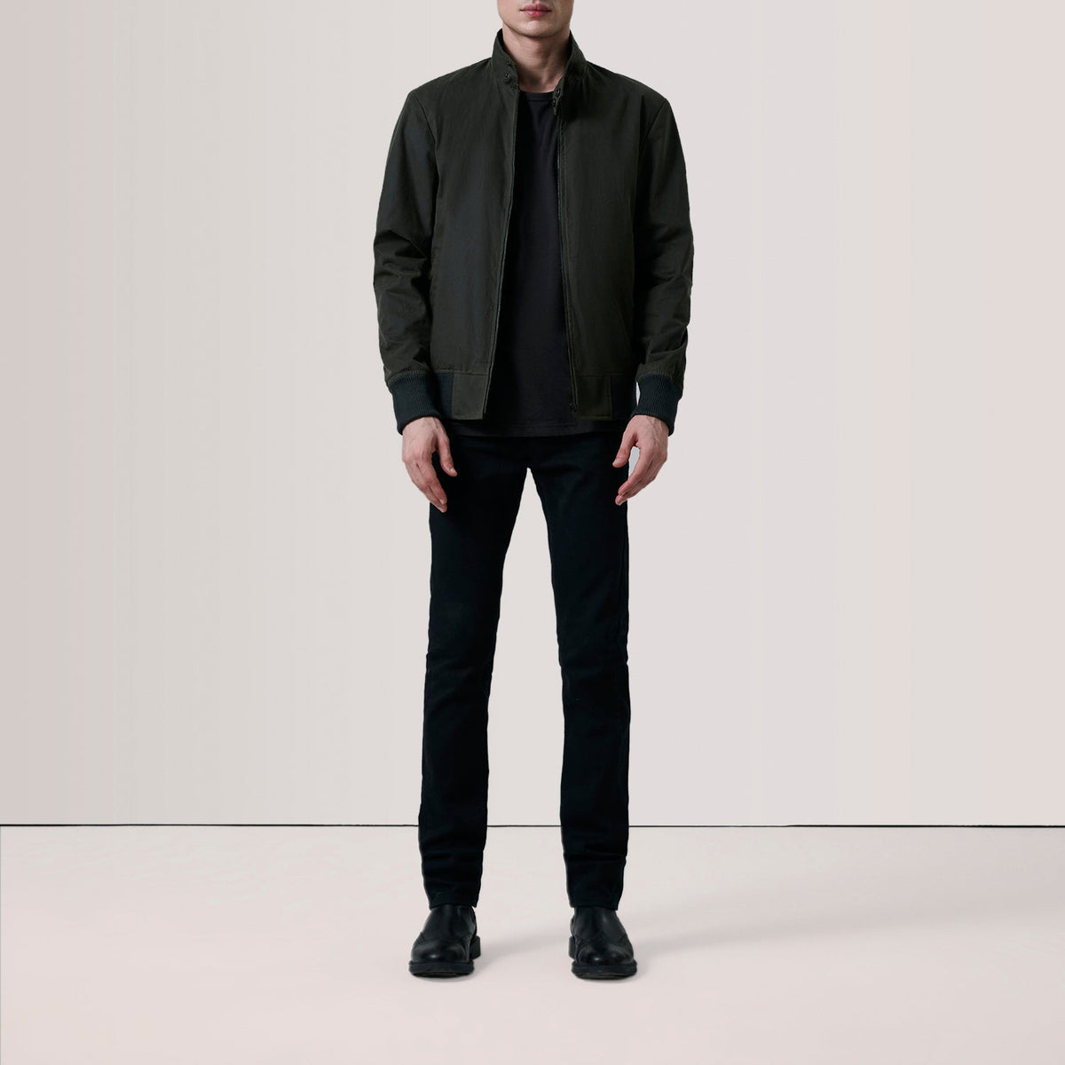 Morrison Olive Canvas Bomber Jacket - men's jacket in olive premium leather, view 2