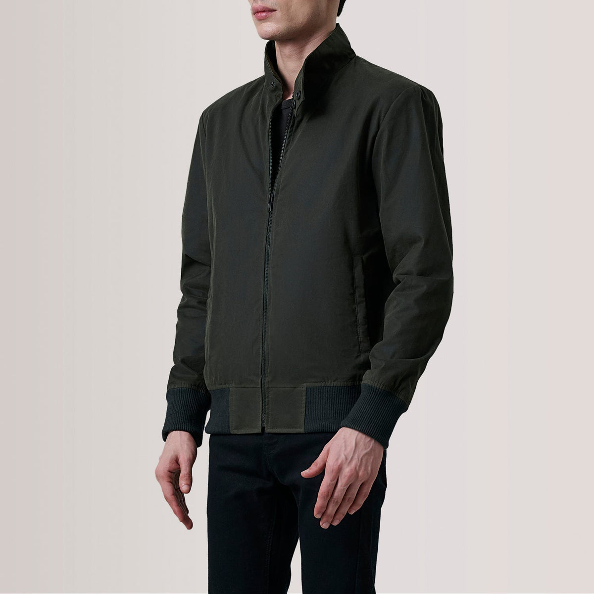 Morrison Olive Canvas Bomber Jacket - men's jacket in olive premium leather, view 3