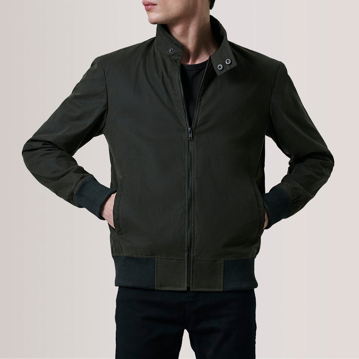 Morrison Olive Canvas Bomber Jacket - men's jacket in olive premium leather, view 5