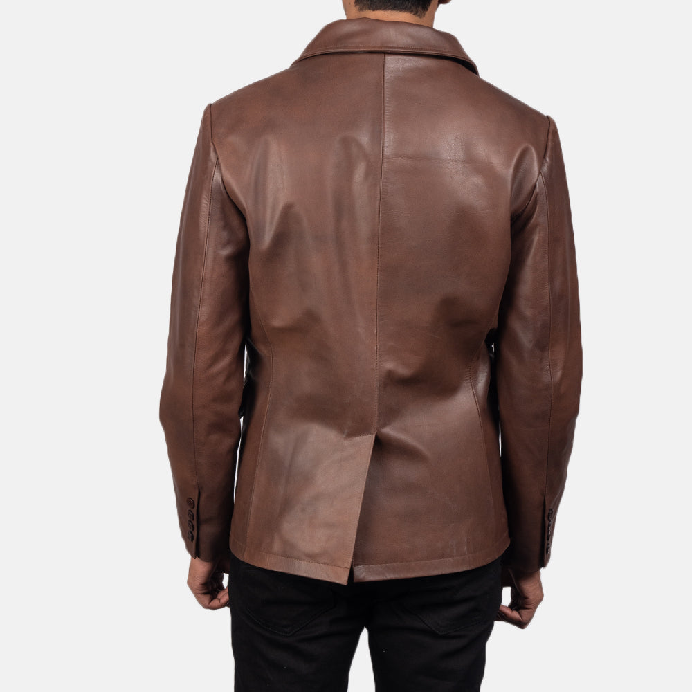 Mr. Bailey Brown Leather Naval Peacoat - men's peacoat in brown cowhide leather, view 5